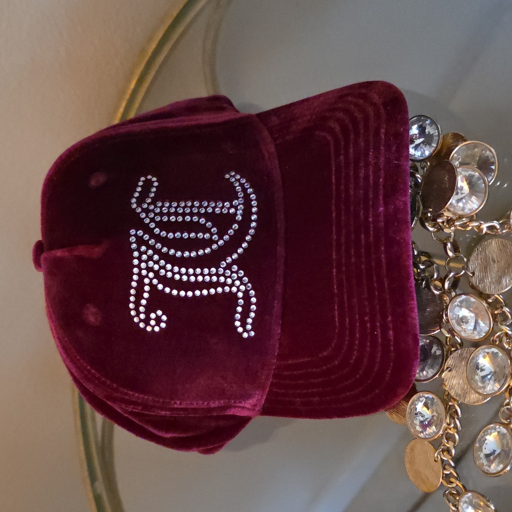 Burgundy Juicy Couture Rhinestone Logo Baseball Cap | New